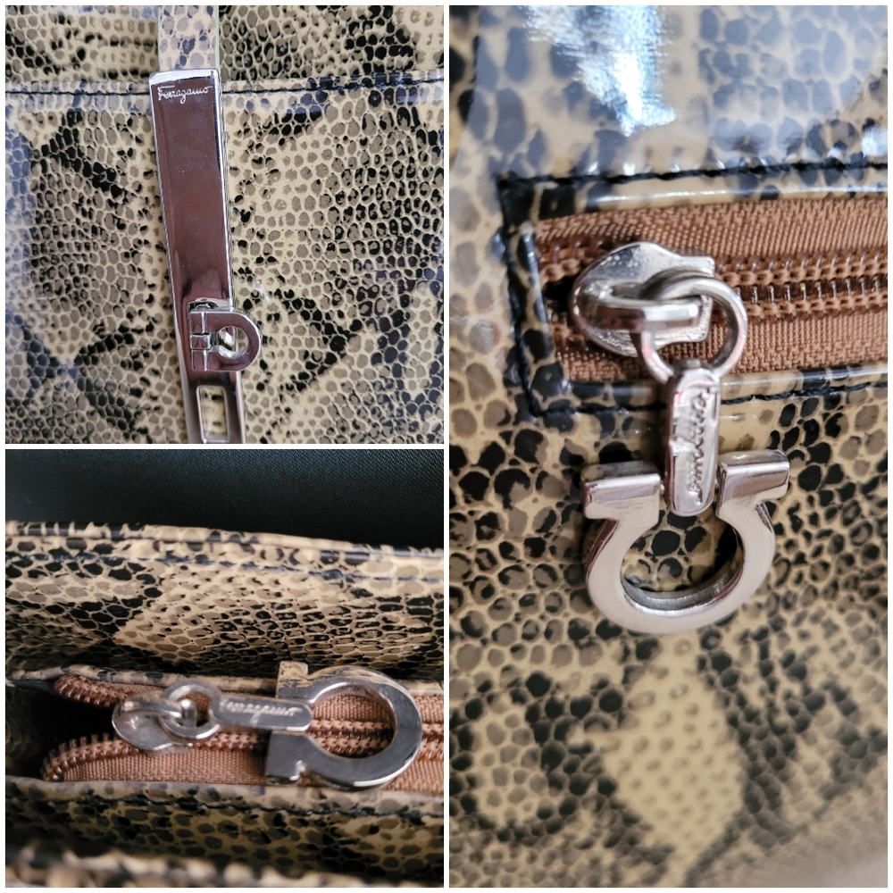 Salvatore Ferragamo Yellow and Black Snakeskin-Print Shoulder Bag - Picture 3 of 10